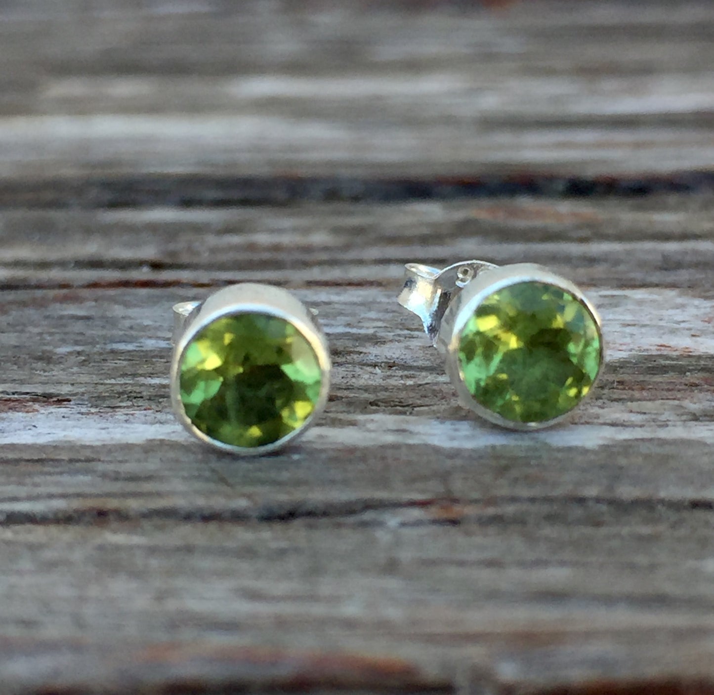 Faceted Peridot Silver Stud Earrings