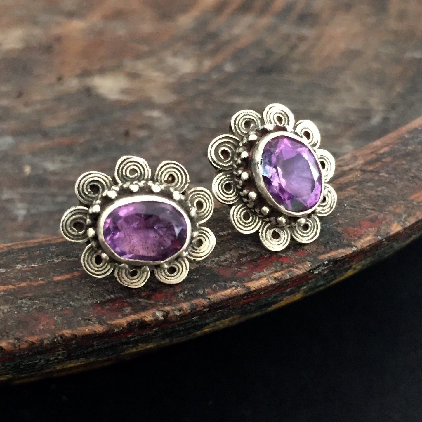Faceted Amethyst Stud Earrings