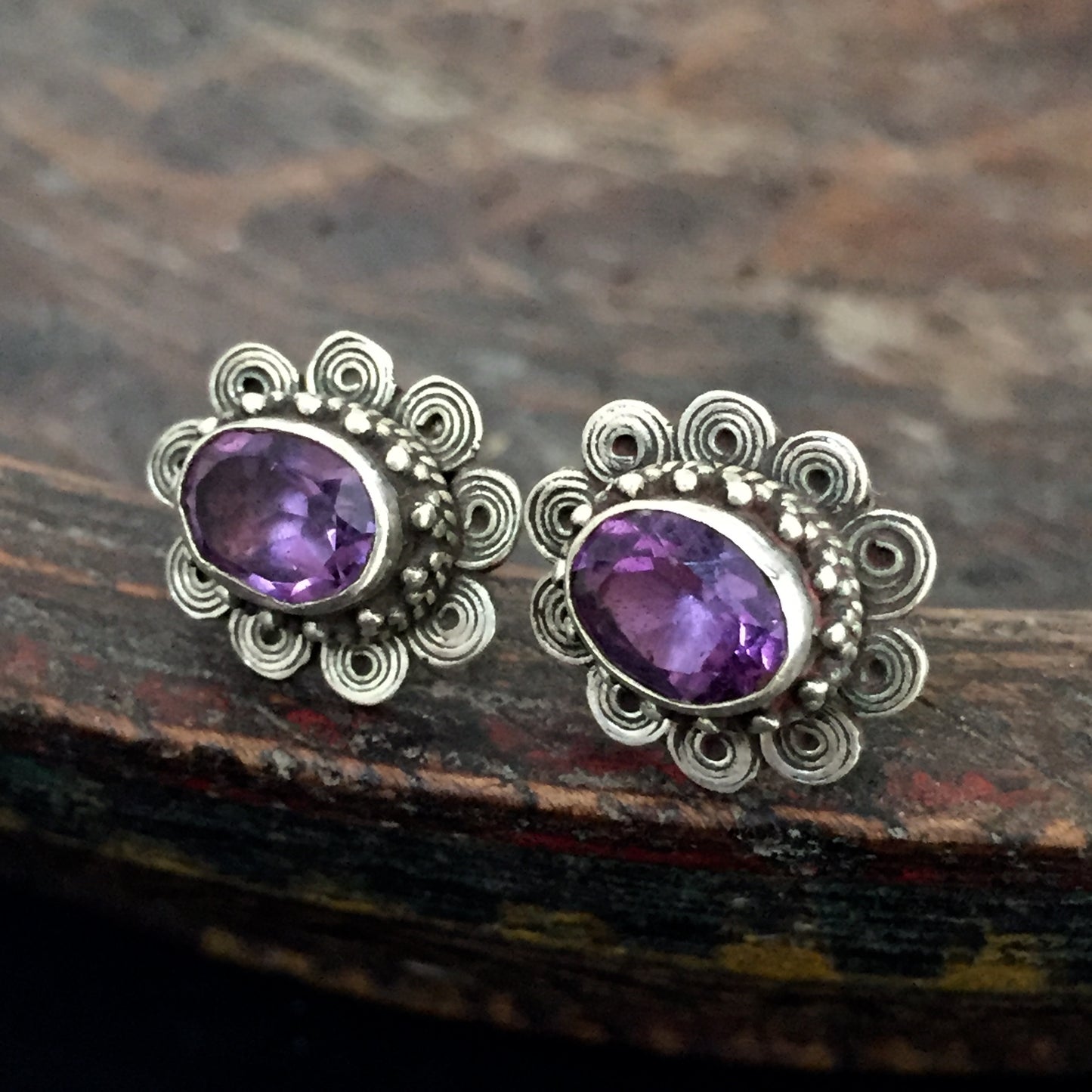 Faceted Amethyst Stud Earrings
