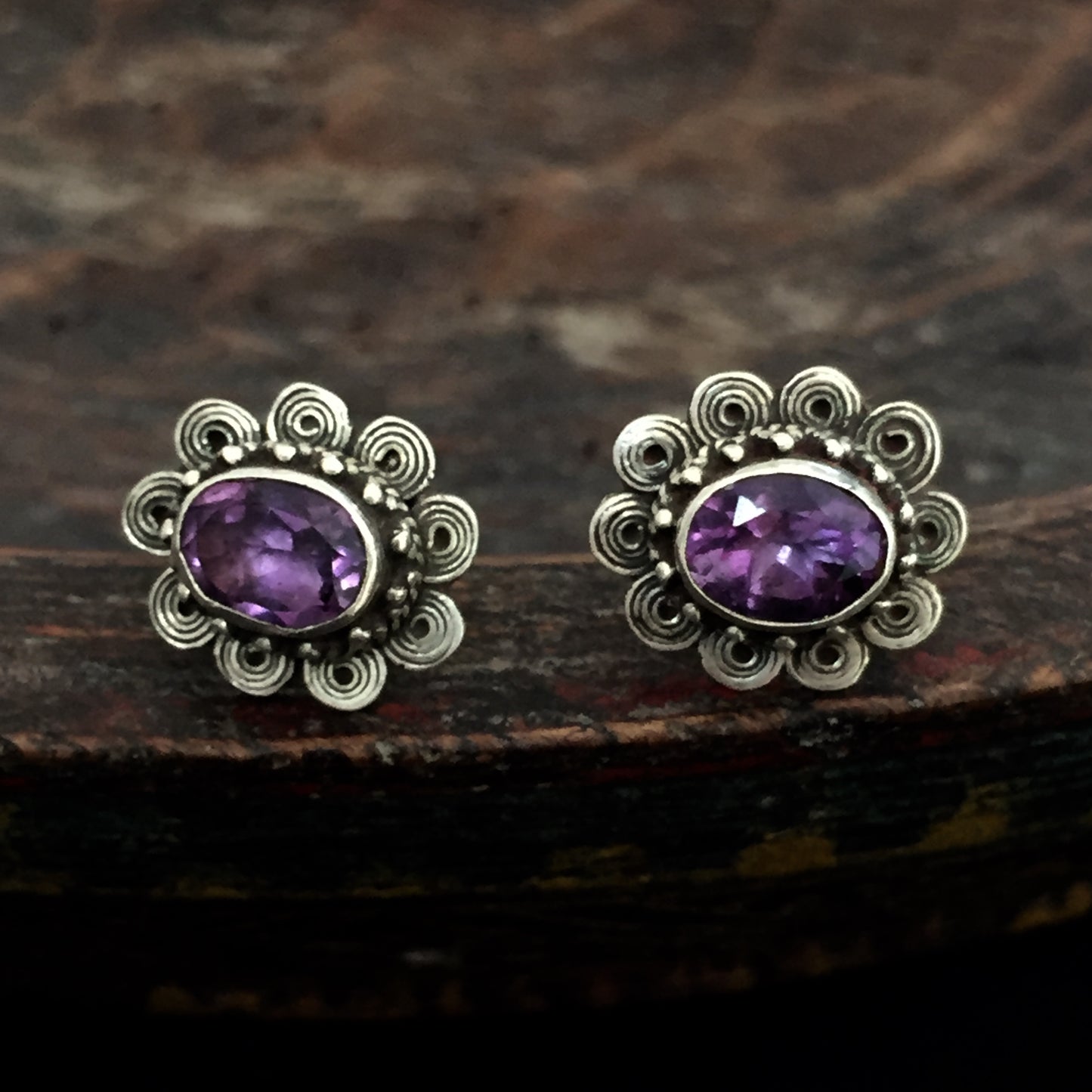 Faceted Amethyst Stud Earrings