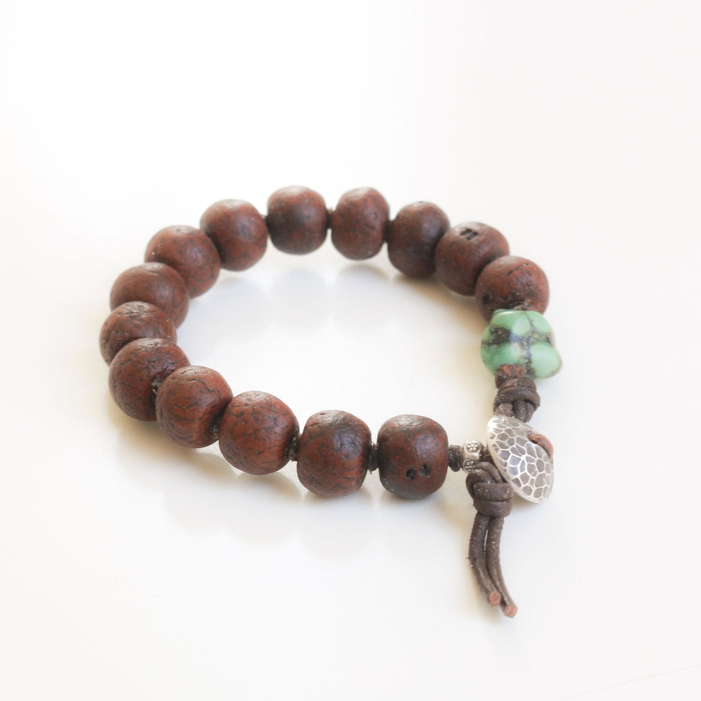 Vintage Bodhi Seed Beads On Leather Bracelet
