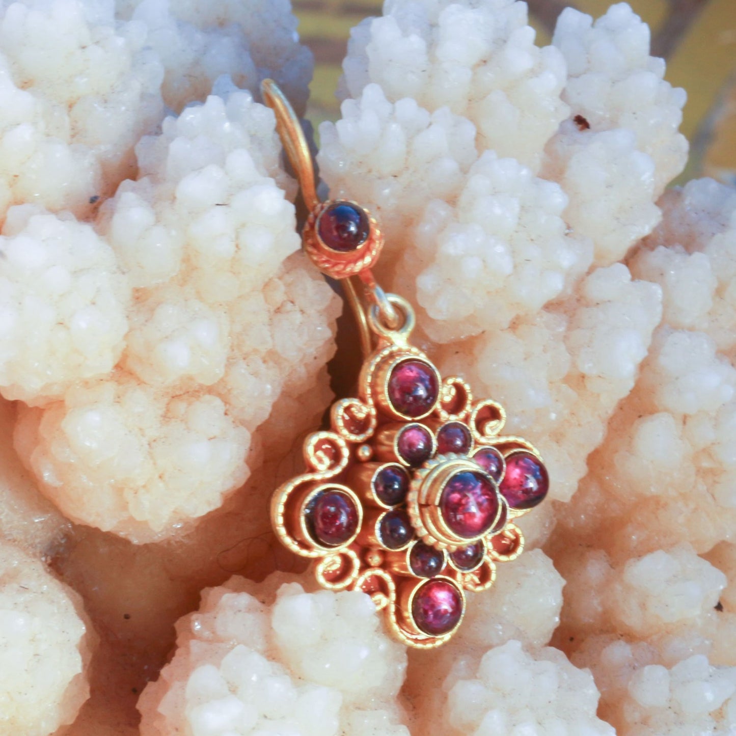 Garnet Mandala Dangle Earrings