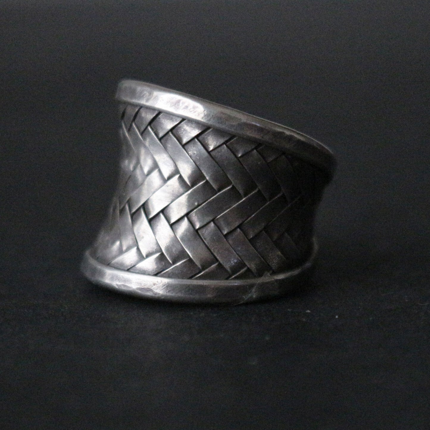 Woven Silver Wide Band Ring