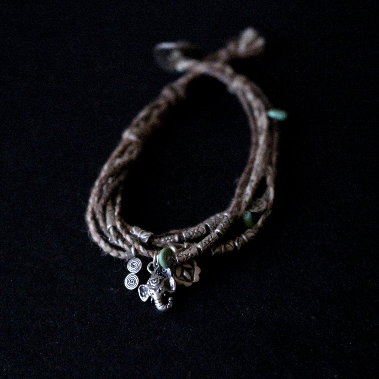 Natural Hemp Silver Beaded Bracelet