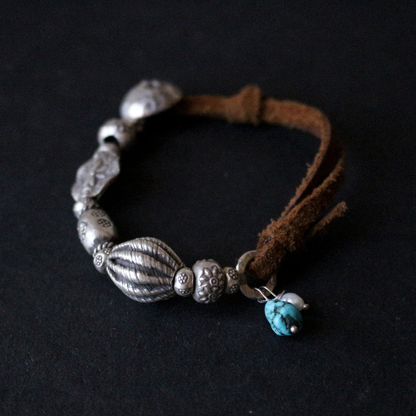 Hilltribe Silver Beads On Leather Bracelet