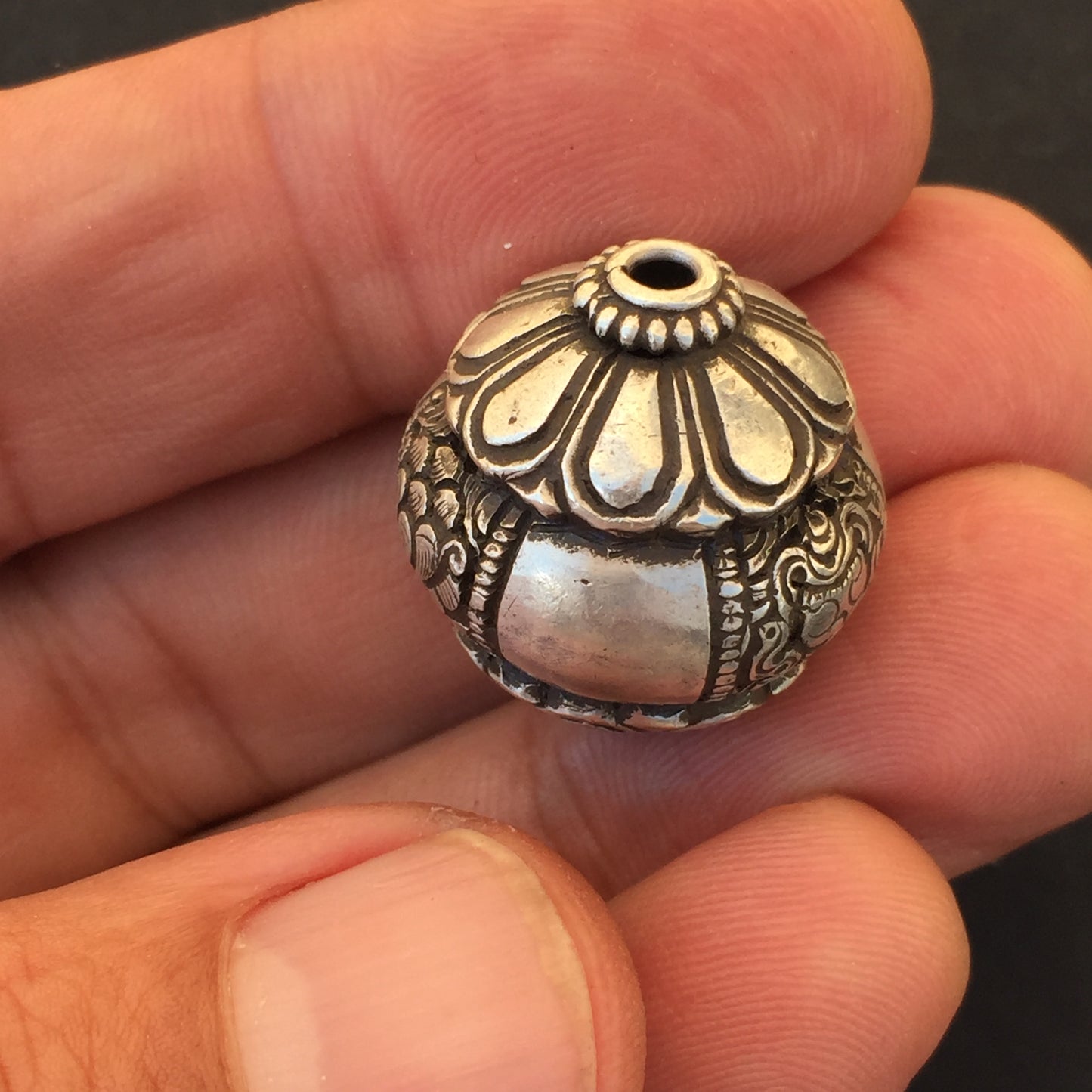 Sterling Silver Ashtamangala Carving Bead