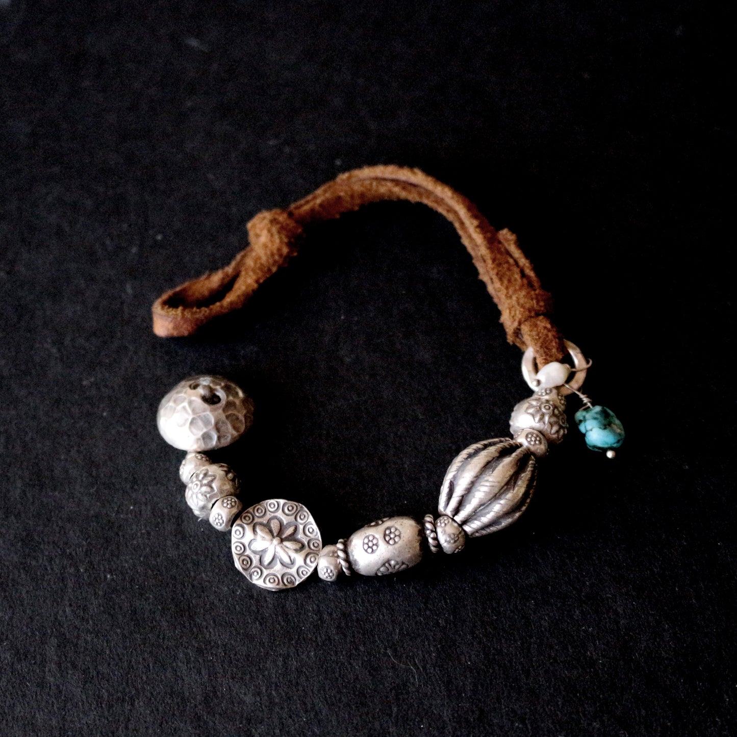 Hilltribe Silver Beads On Leather Bracelet