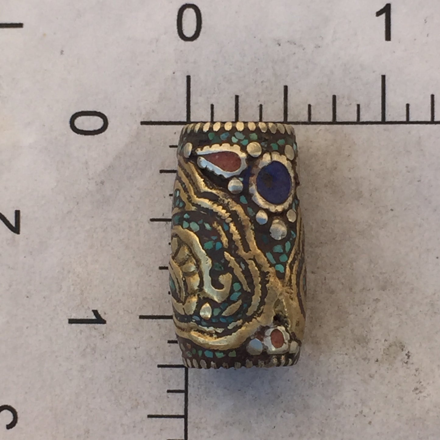 Turquoise, Coral And Lapis Lazuli Inlay Tibetan Dragon Bead