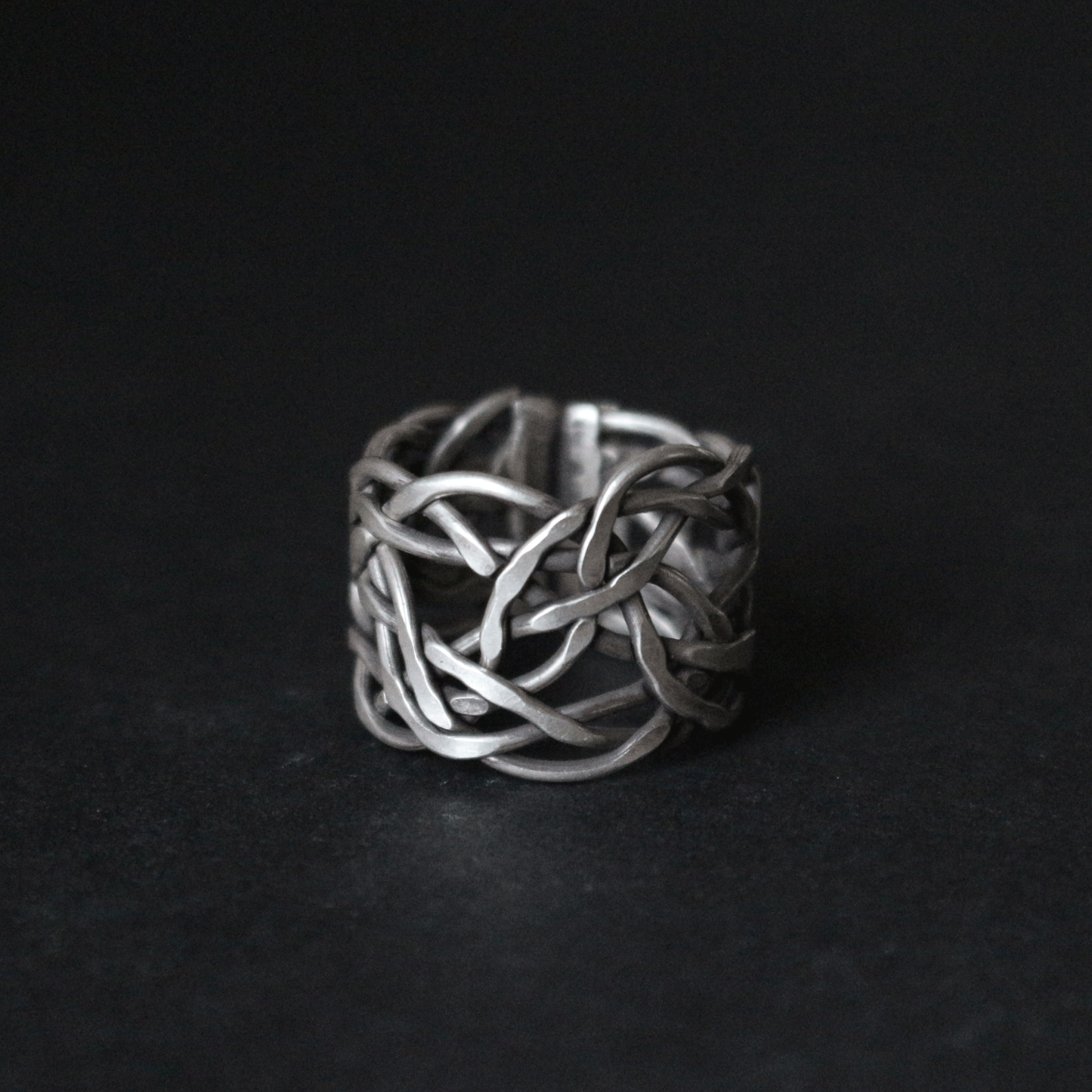 Braided Wide Band Silver Ring