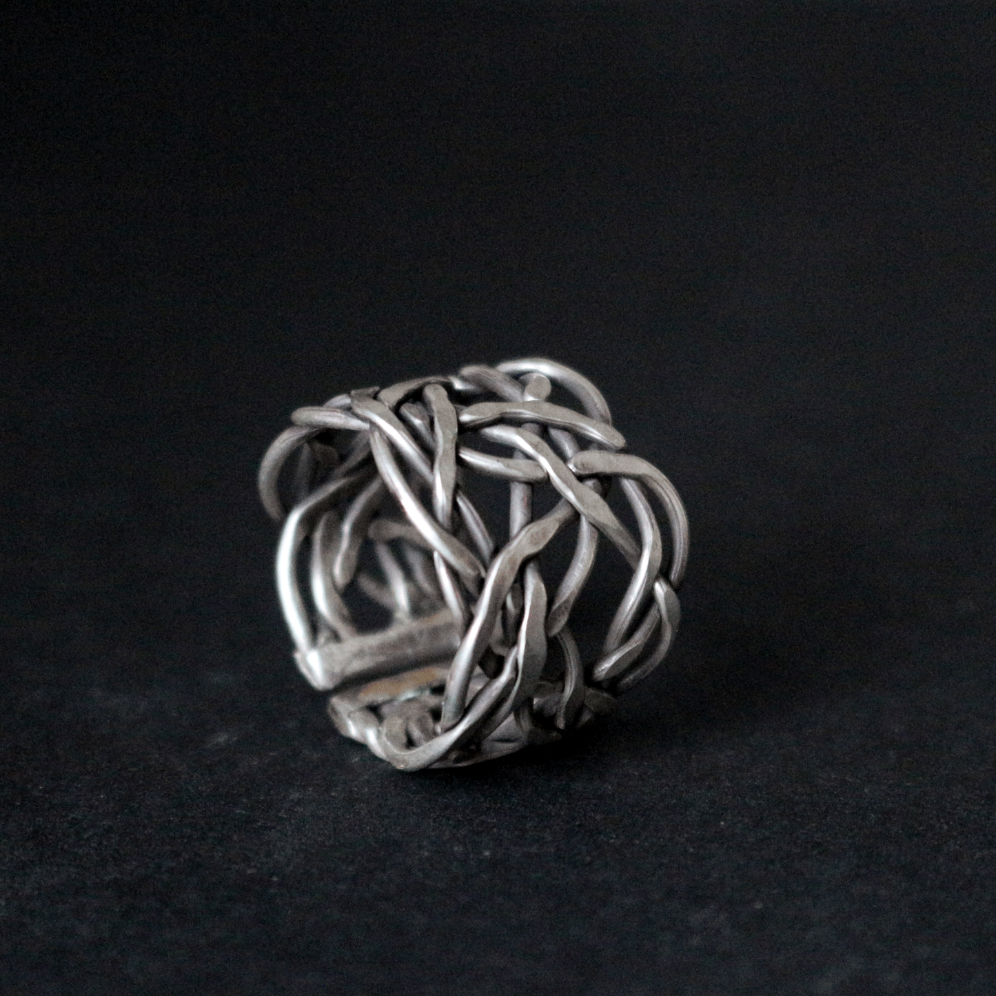 Braided Wide Band Silver Ring