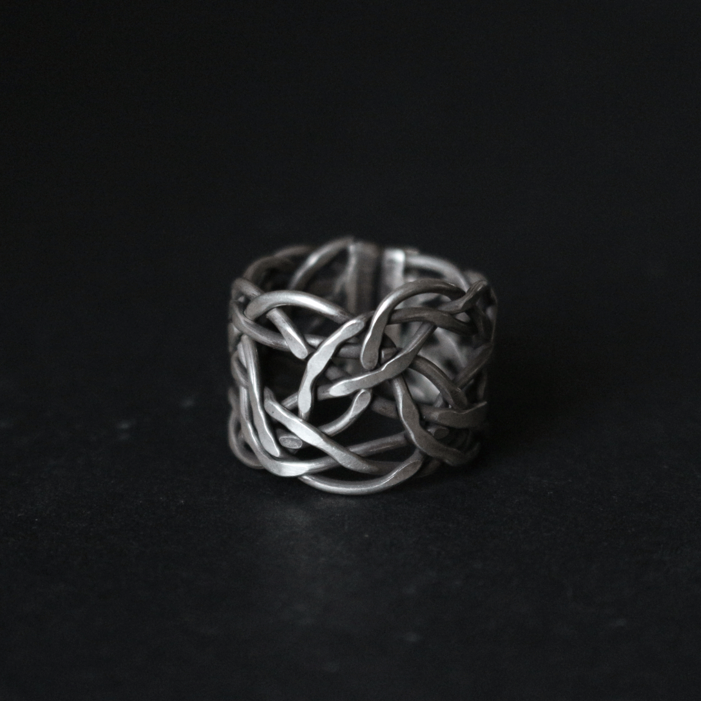 Braided Wide Band Silver Ring