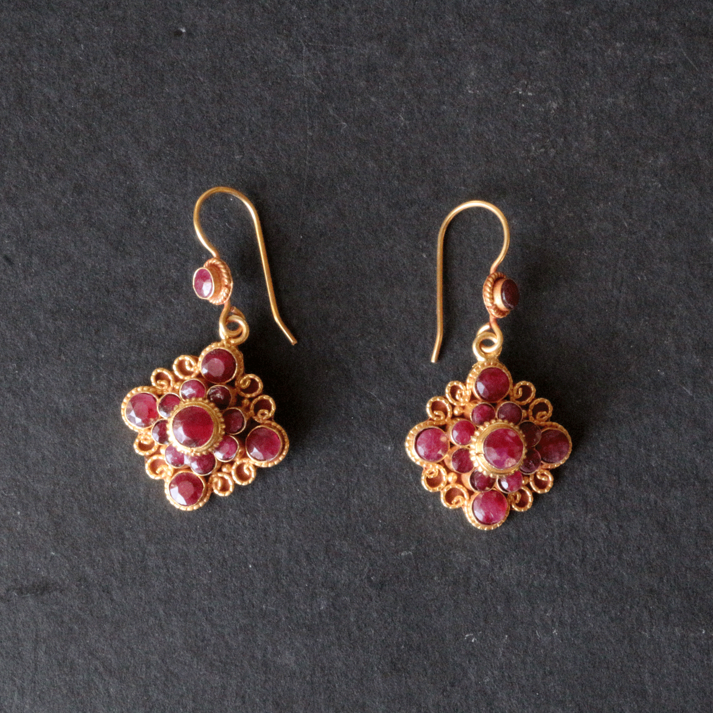 Faceted Ruby Mandala Drop Earrings