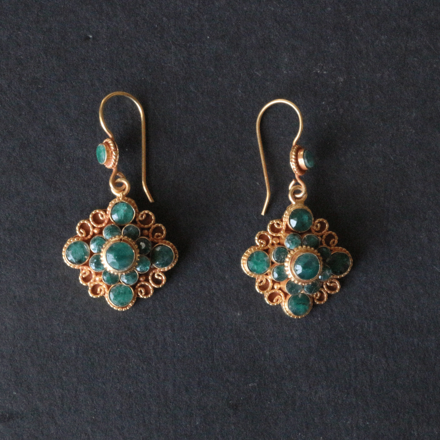 Faceted Emerald Mandala Drop Earrings