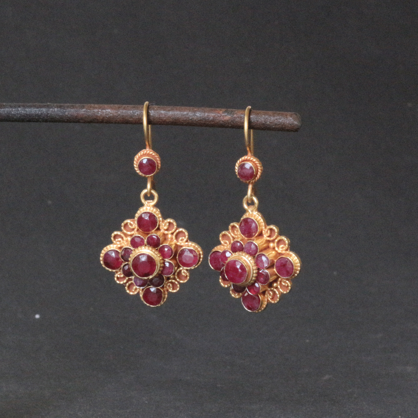 Faceted Ruby Mandala Drop Earrings