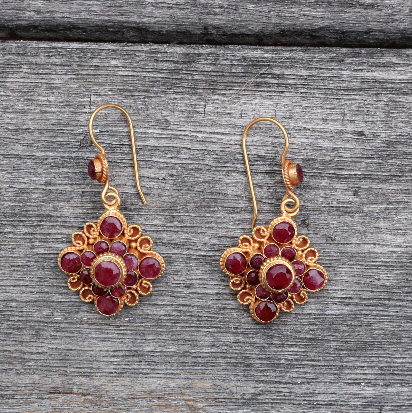 Faceted Ruby Mandala Drop Earrings