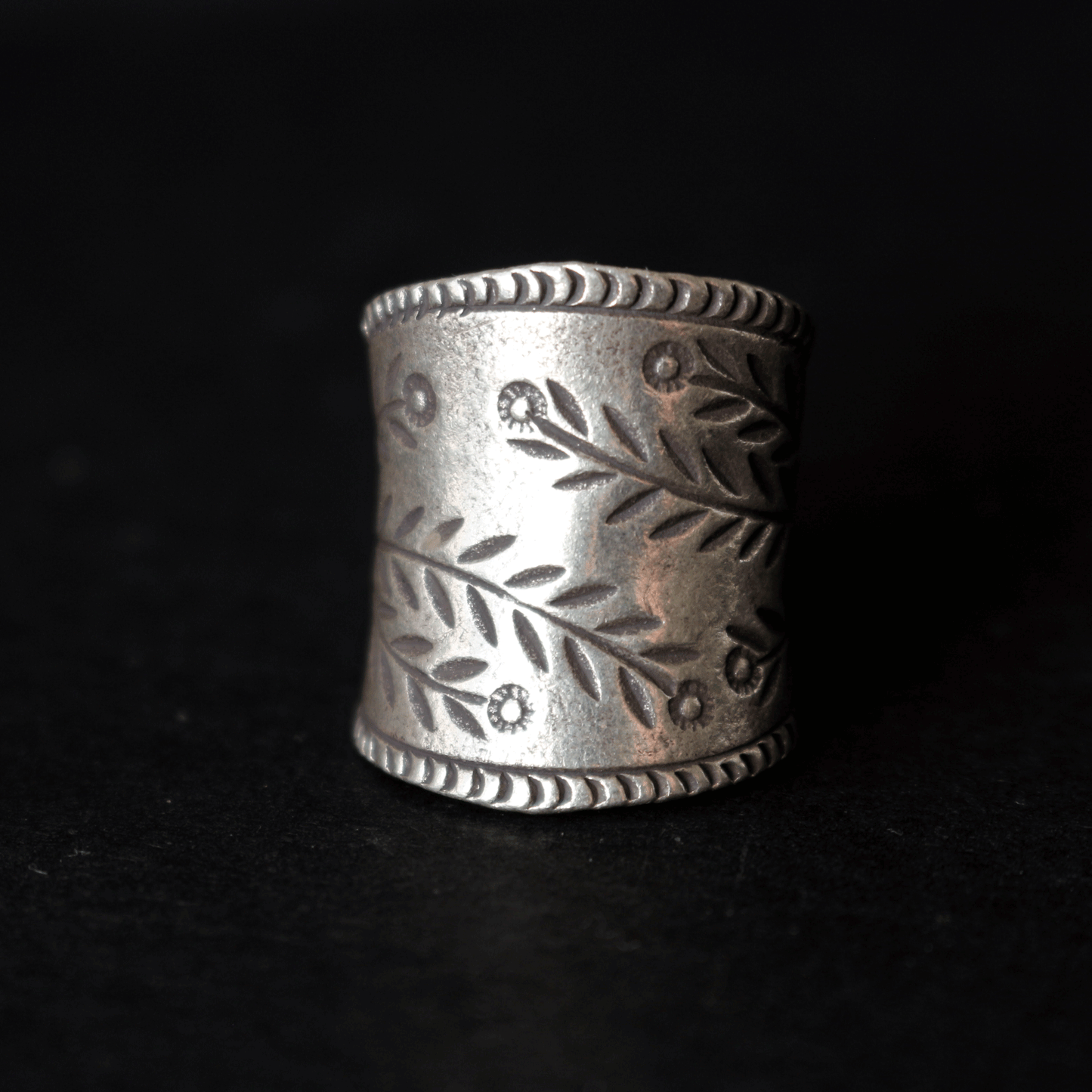 Olive Branch Wide Band Silver Ring