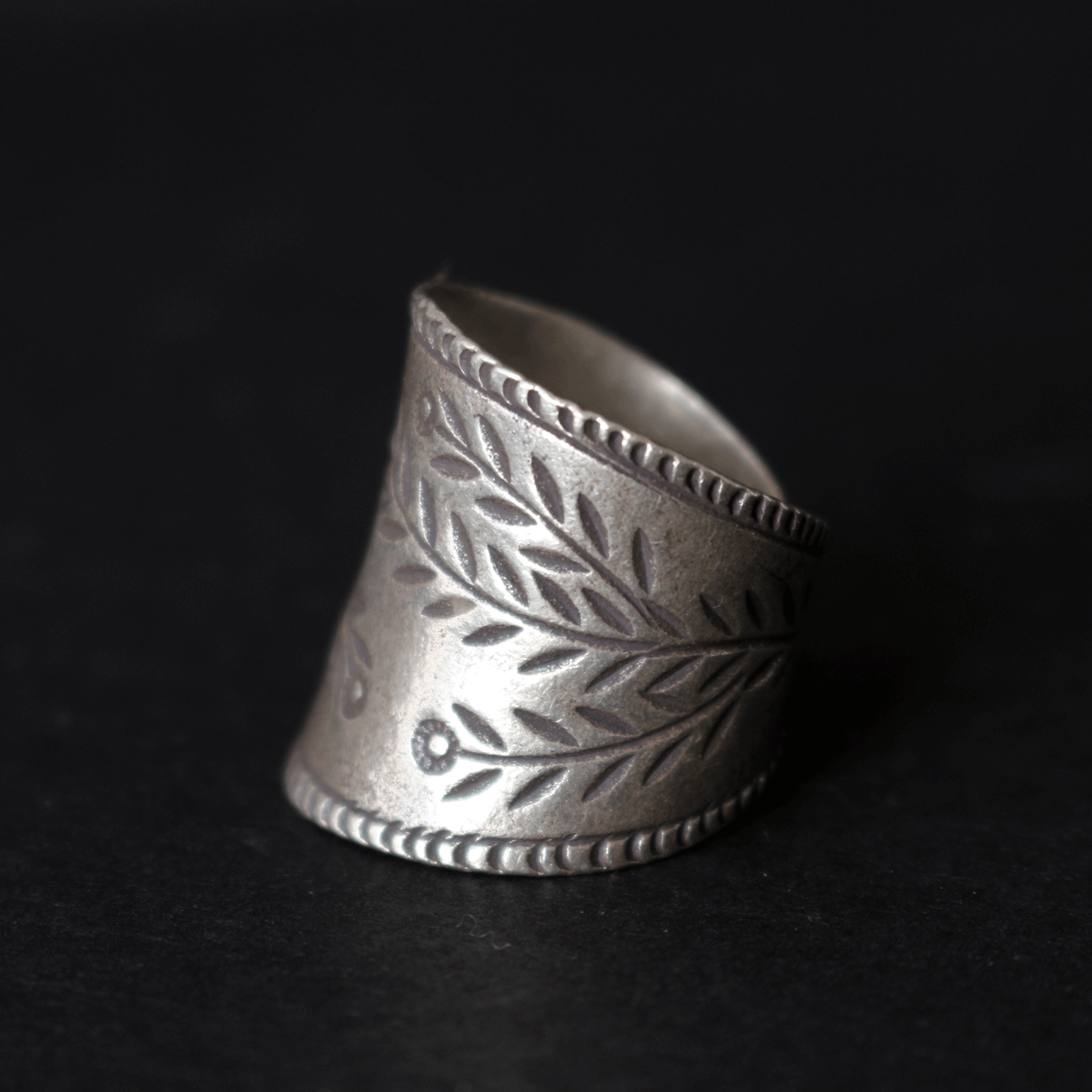 Olive Branch Wide Band Silver Ring
