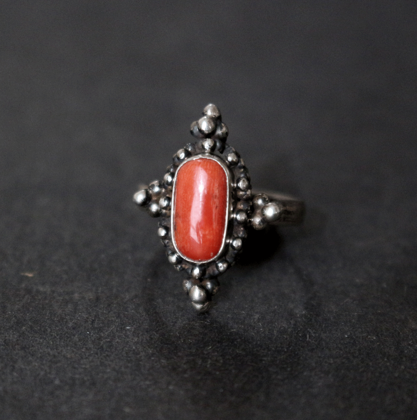 Coral Granule Silver Ring