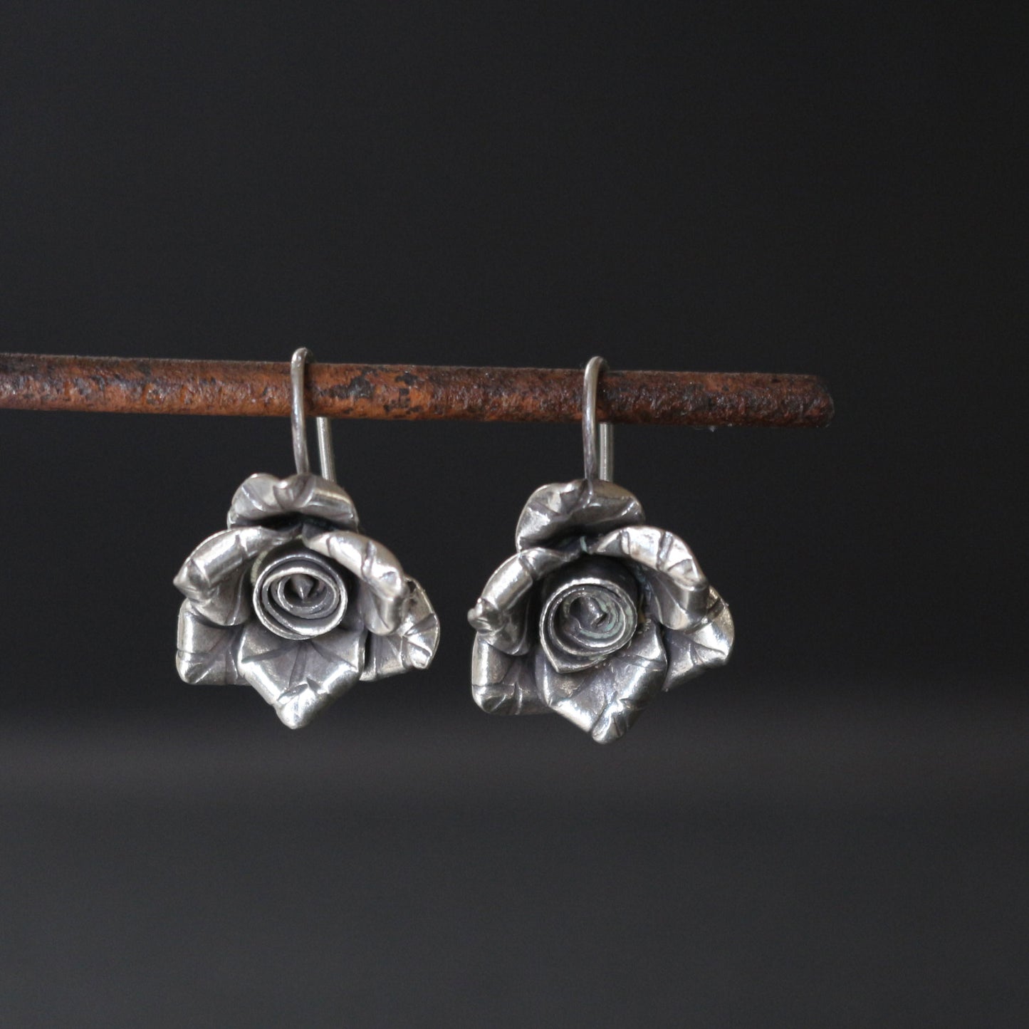 Silver Rose Bud Earrings