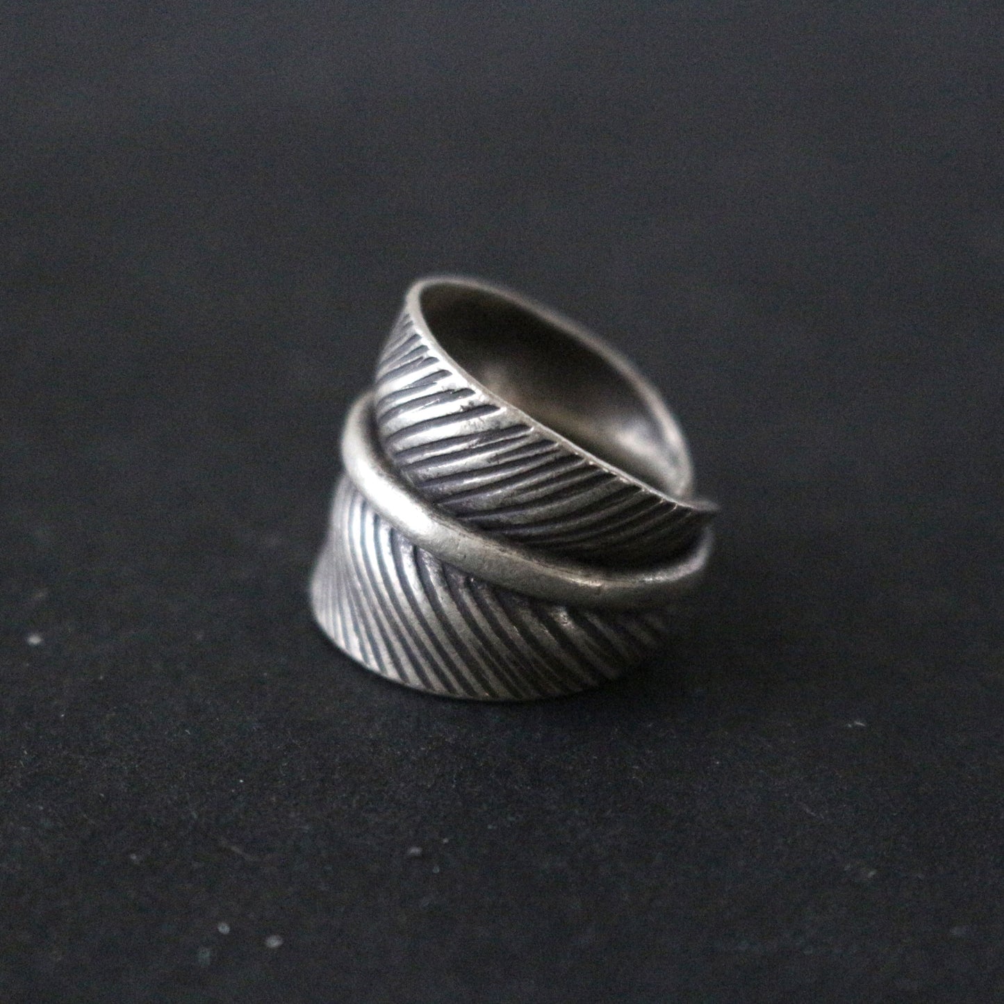 Etched Silver Feather Ring