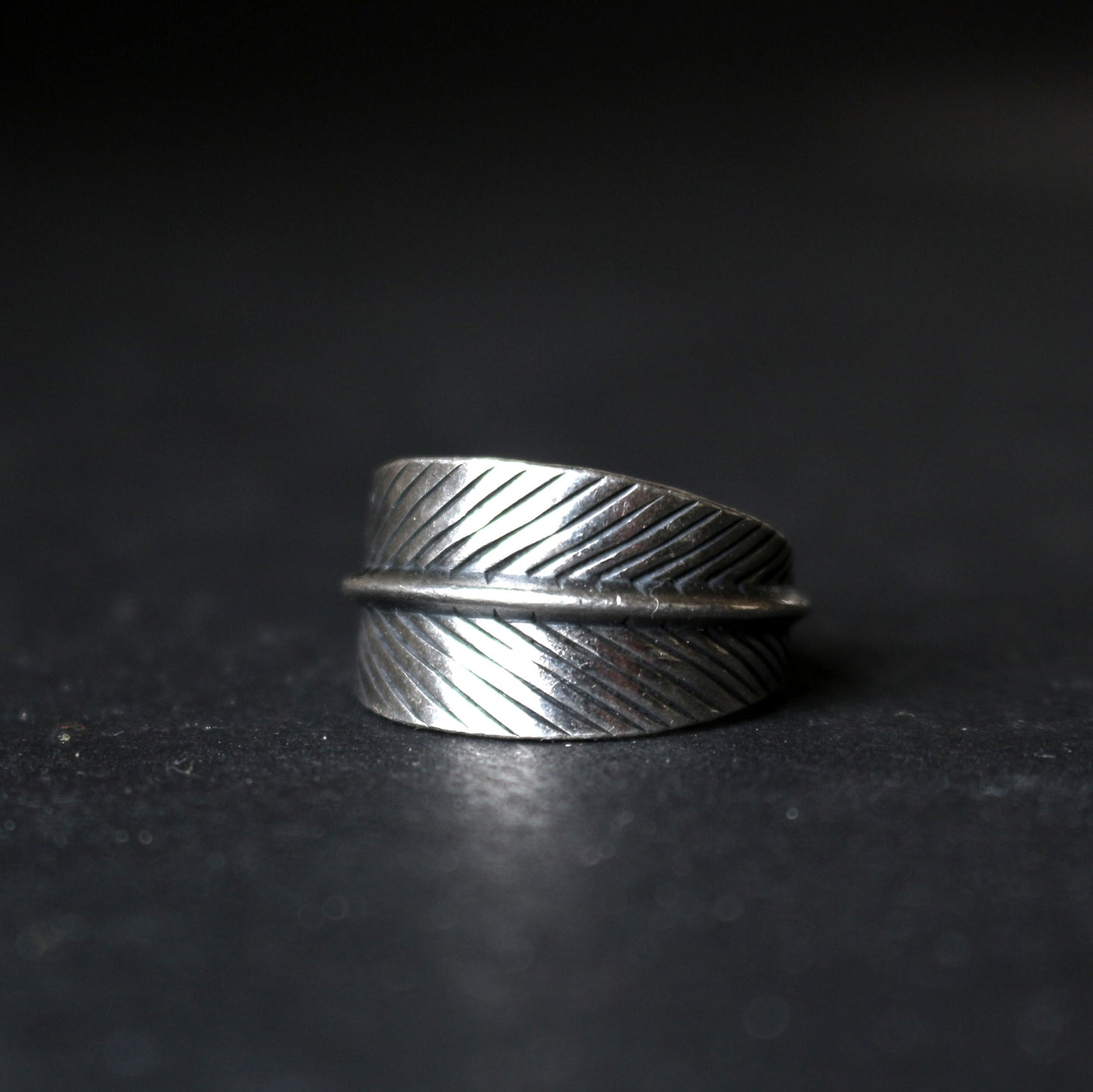 Etched Silver Feather Ring