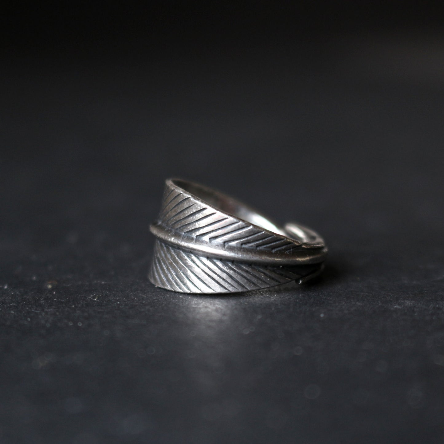 Etched Silver Feather Ring