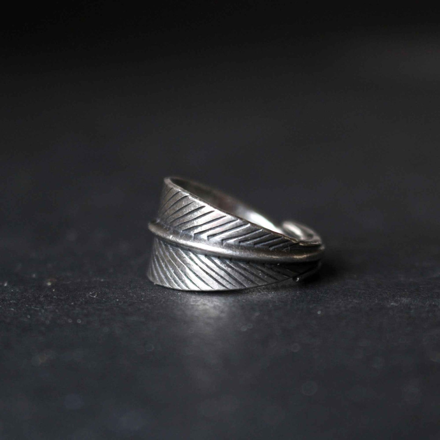 Etched Silver Feather Ring