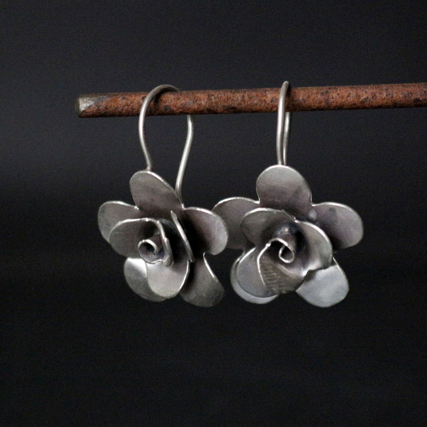 Silver Rose Bud Earrings
