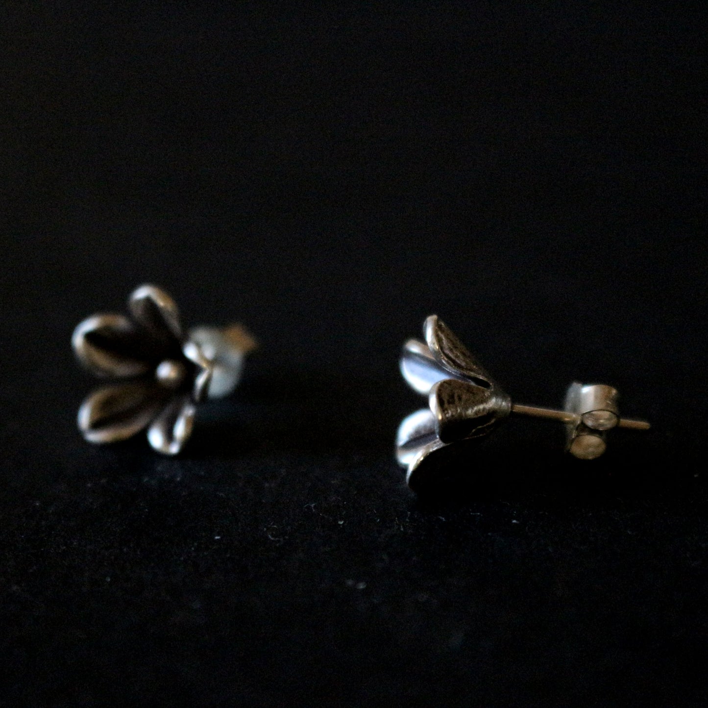 Flower Bud Silver Stud Earrings