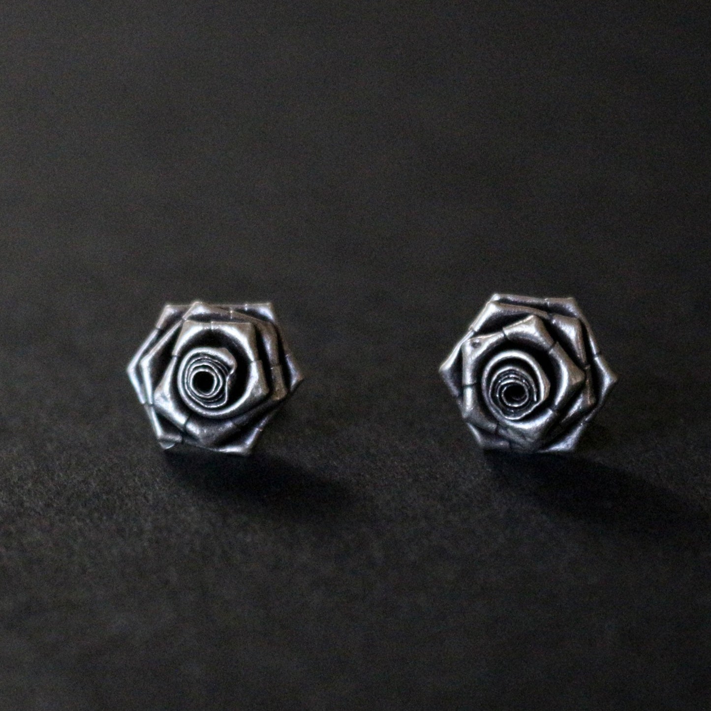 Silver Rose Bud Stud Earrings