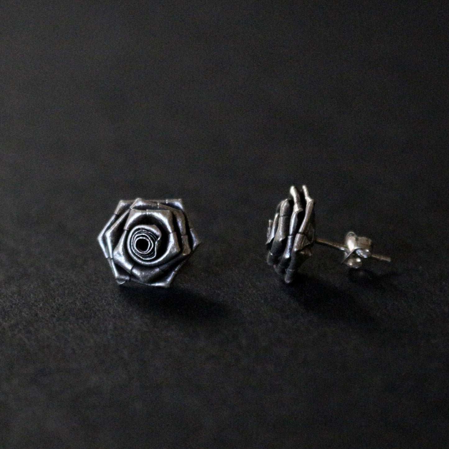 Silver Rose Bud Stud Earrings