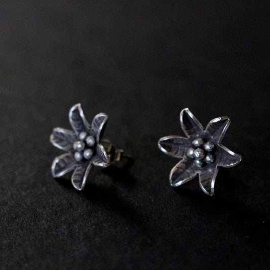 Silver Flower Bud Stud Earrings