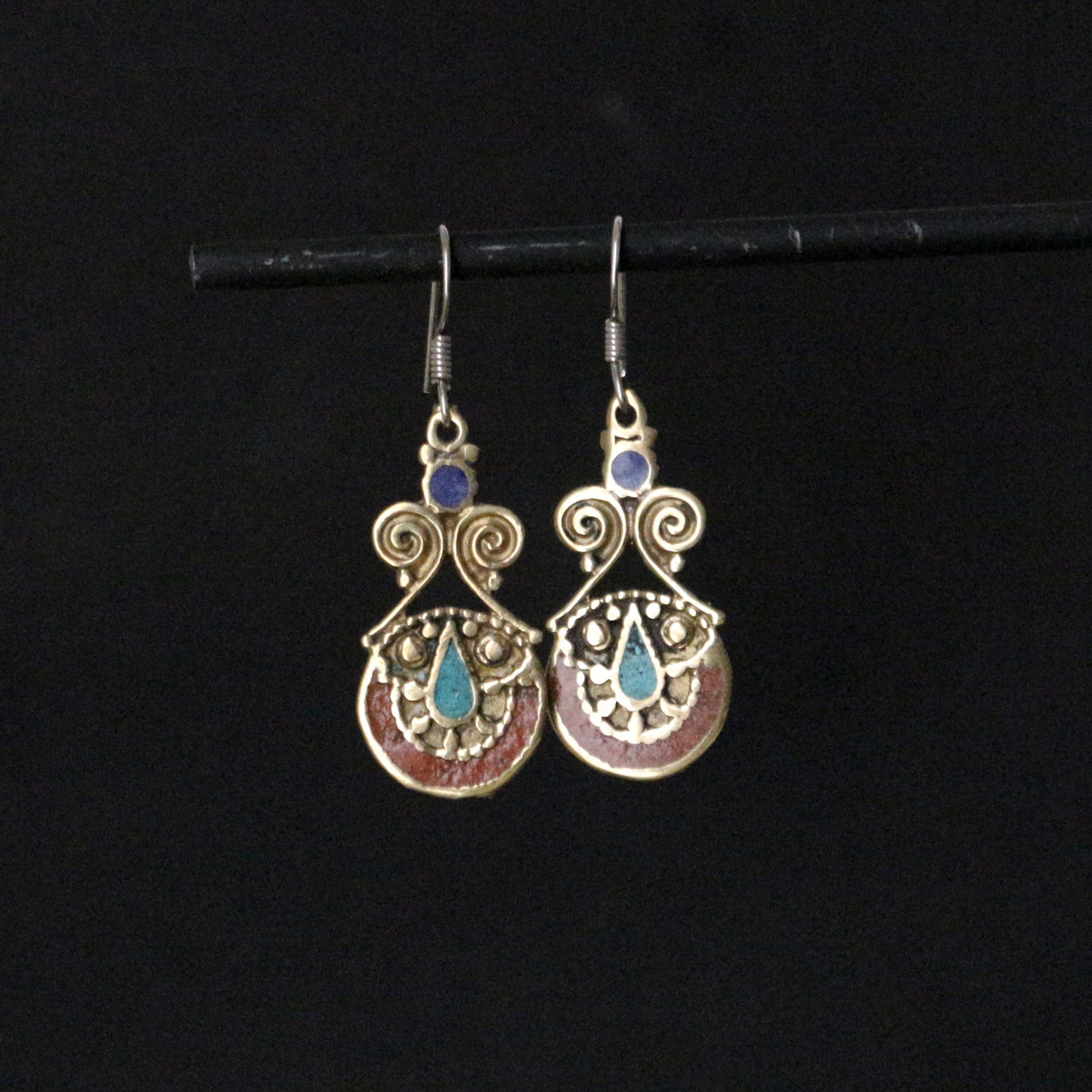 Turquoise & Coral Inlay Earrings