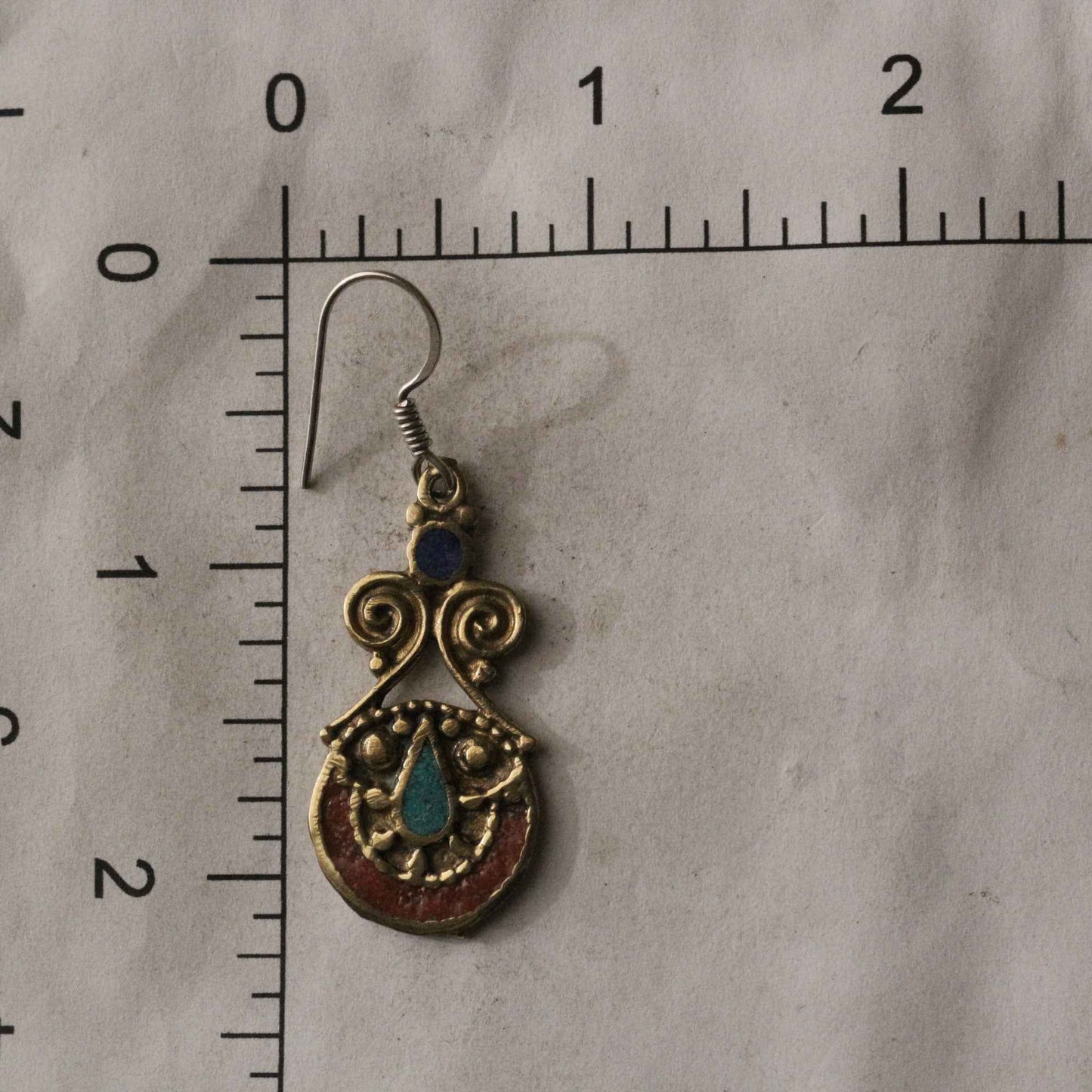 Turquoise And Coral Inlay Dangle Earrings