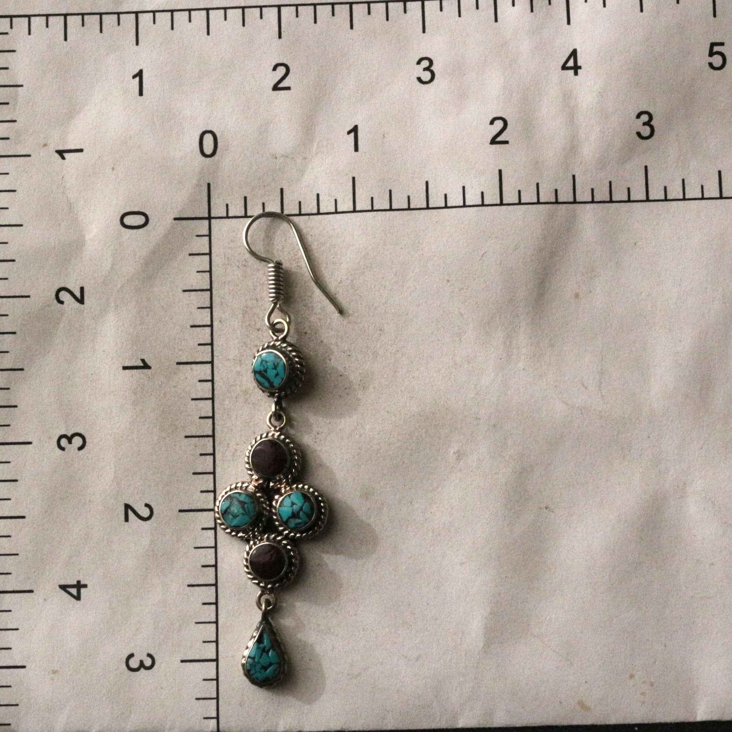 Turquoise And Coral Inlay Dangle Earrings