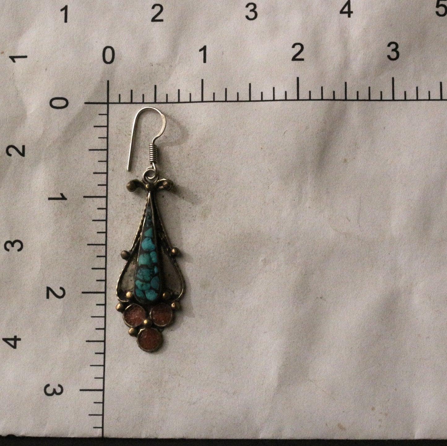 Turquoise And Coral Inlay Dangle Earrings