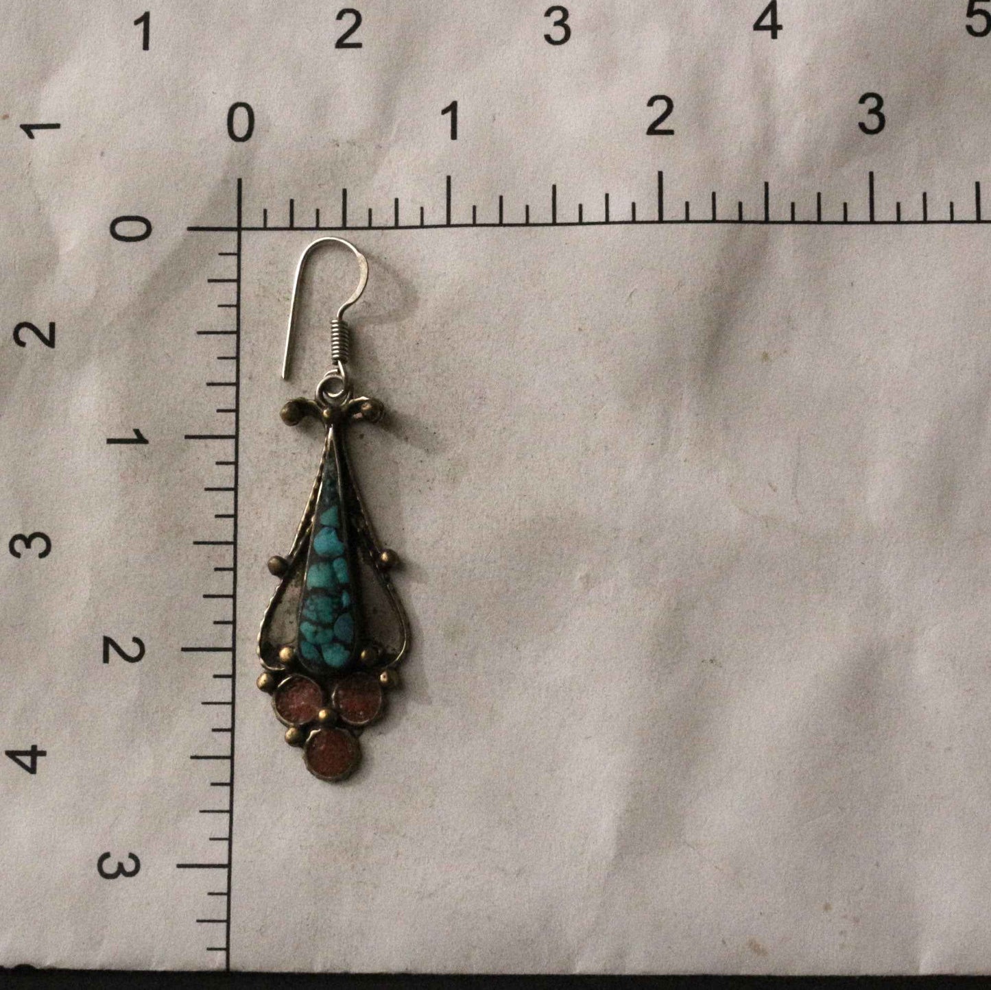 Turquoise And Coral Inlay Dangle Earrings