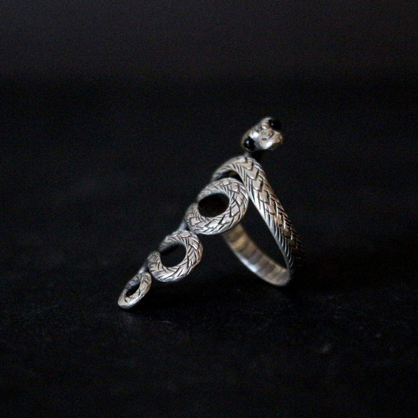 Etched Silver Snake Ring