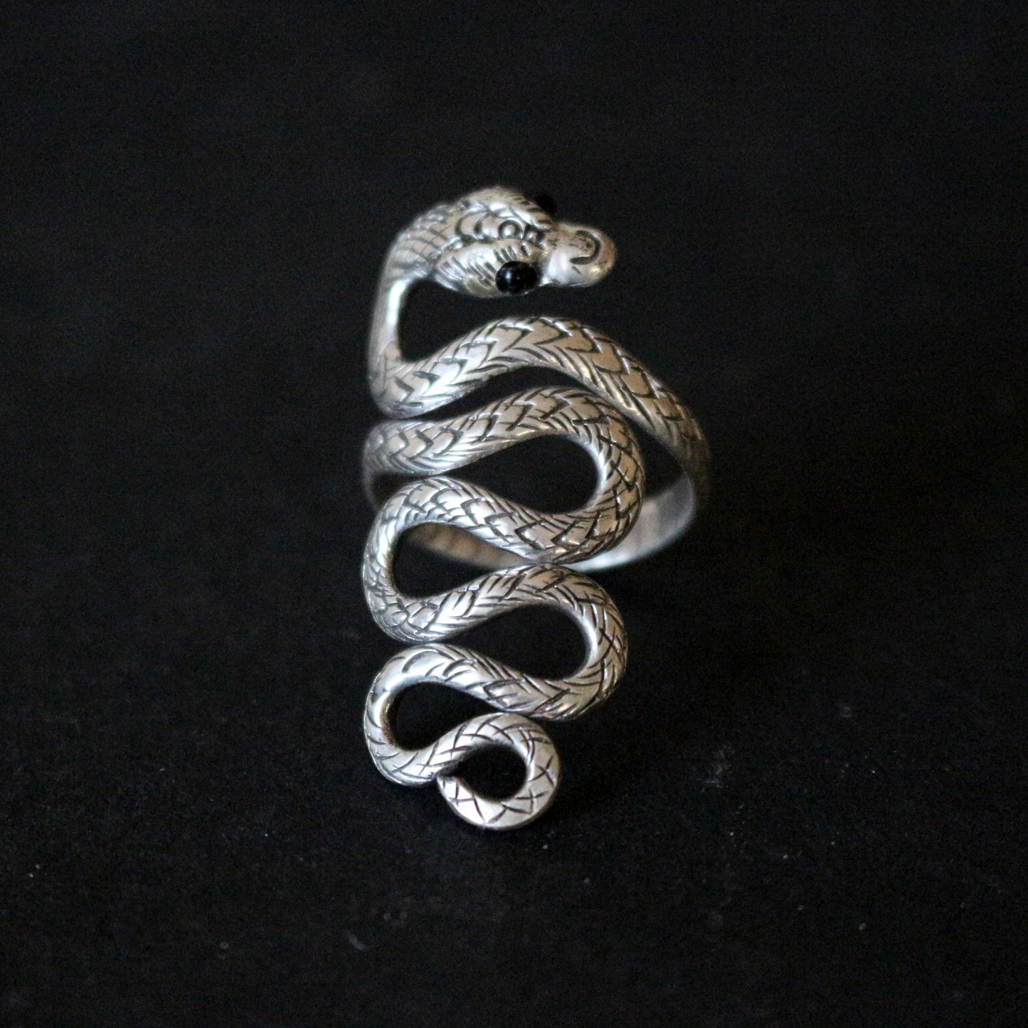 Etched Silver Snake Ring