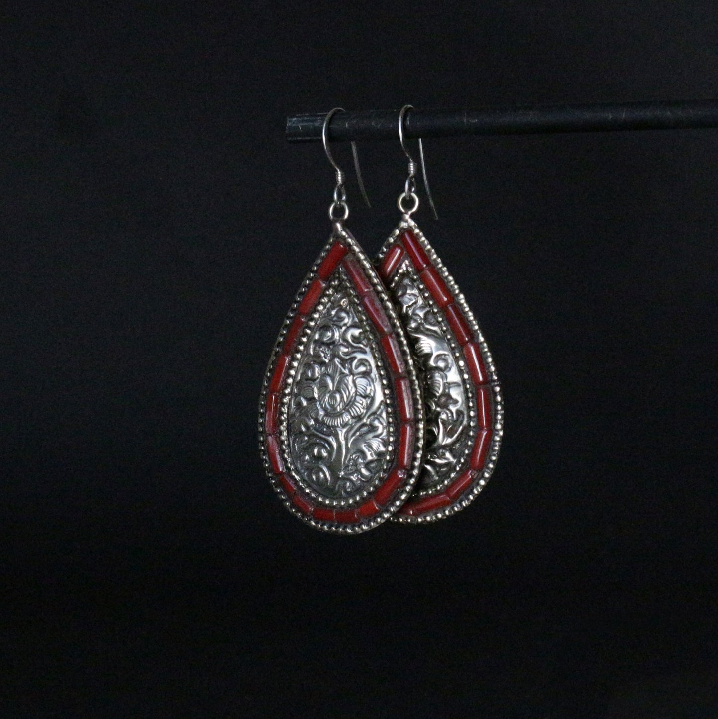 Coral Inlay Drop Earrings