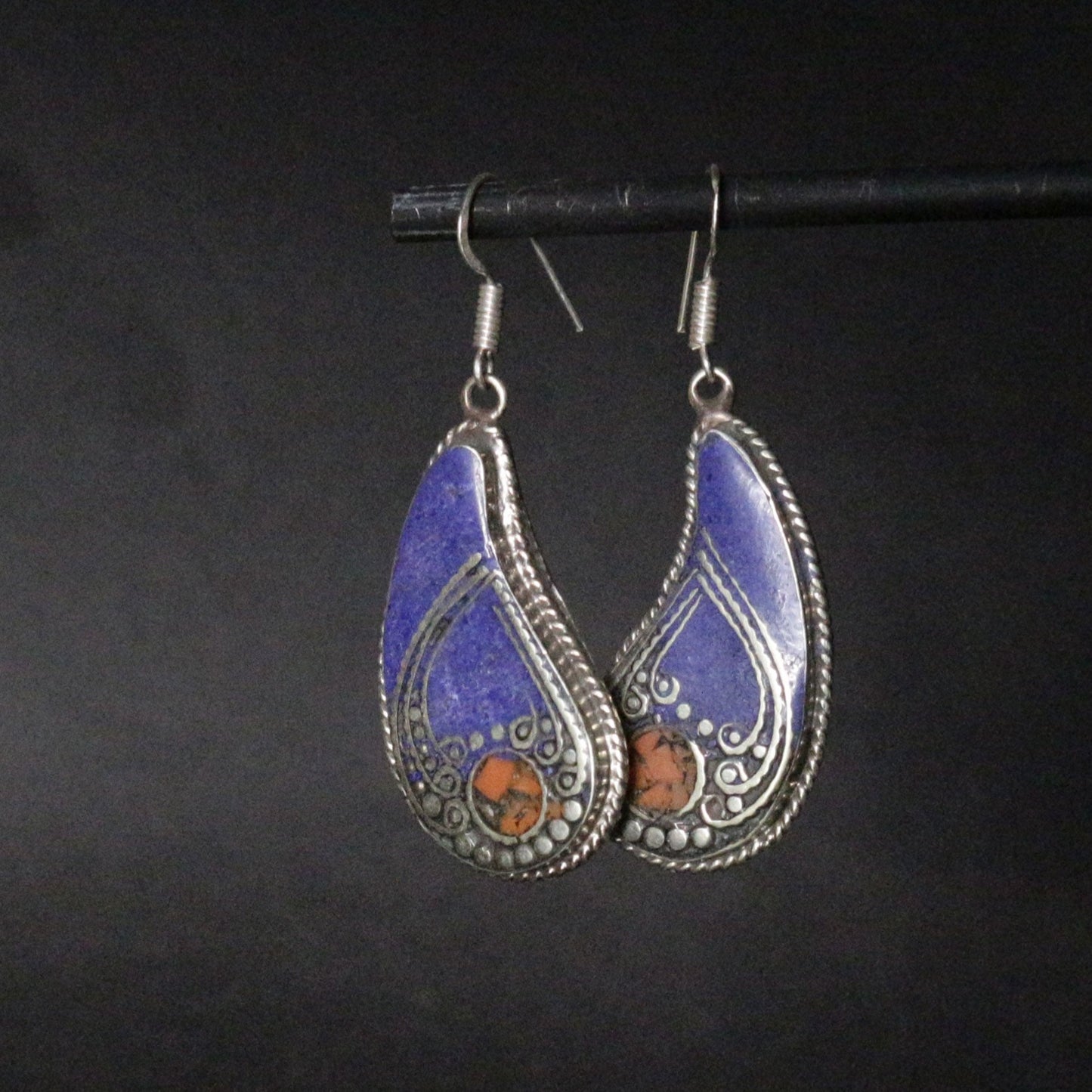 Lapis & Coral Inlay Earrings