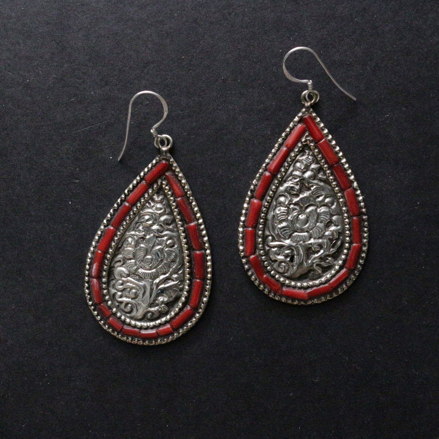 Coral Inlay Drop Earrings