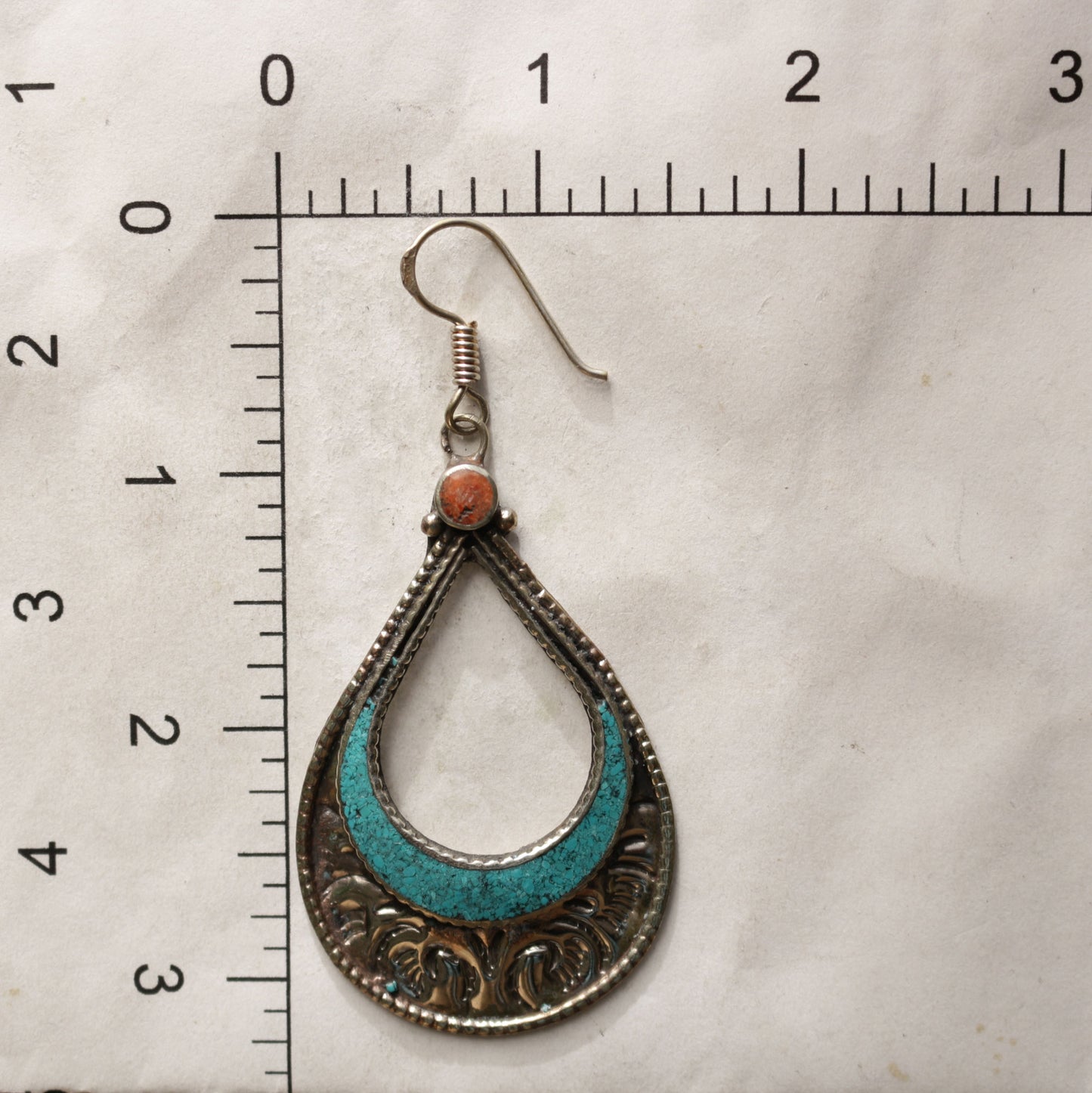 Turquoise And Coral Inlay Earrings
