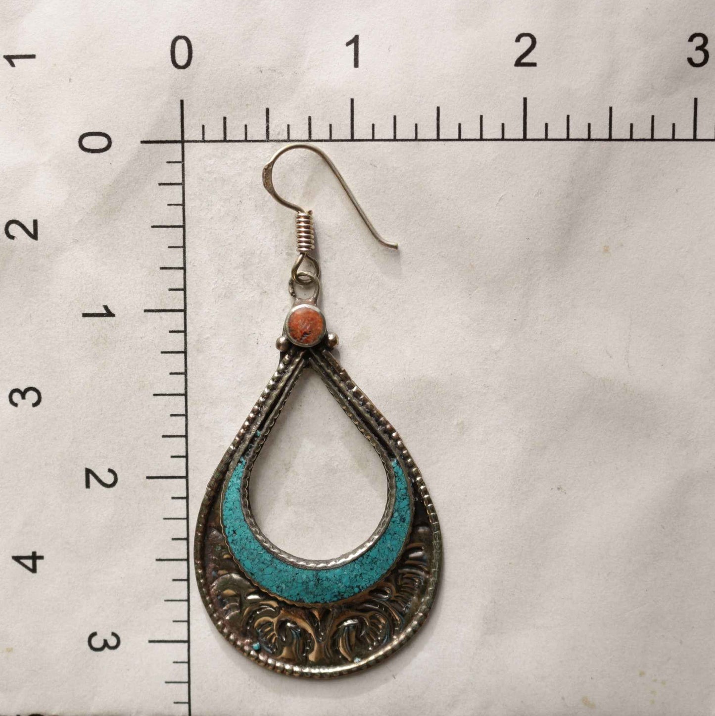 Turquoise And Coral Inlay Earrings