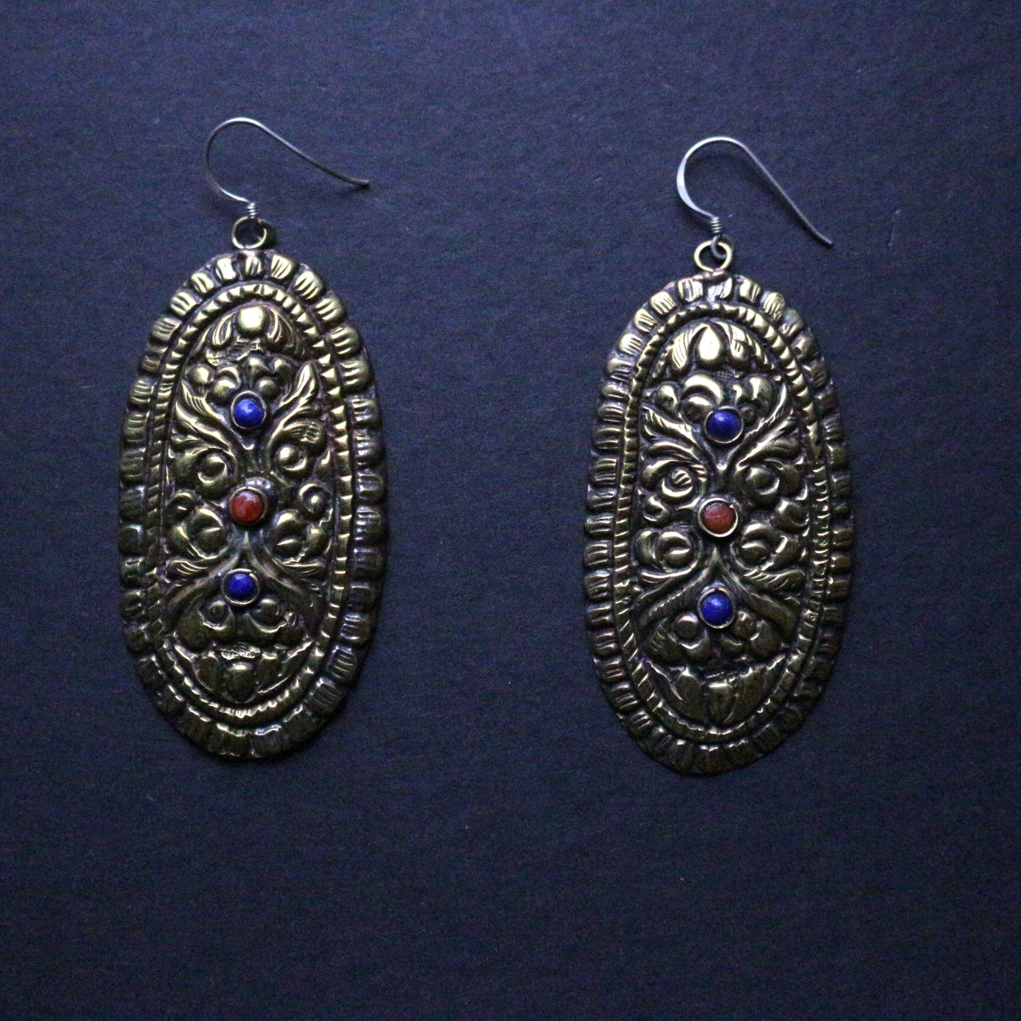 Lapis Inlay Dangle Earrings