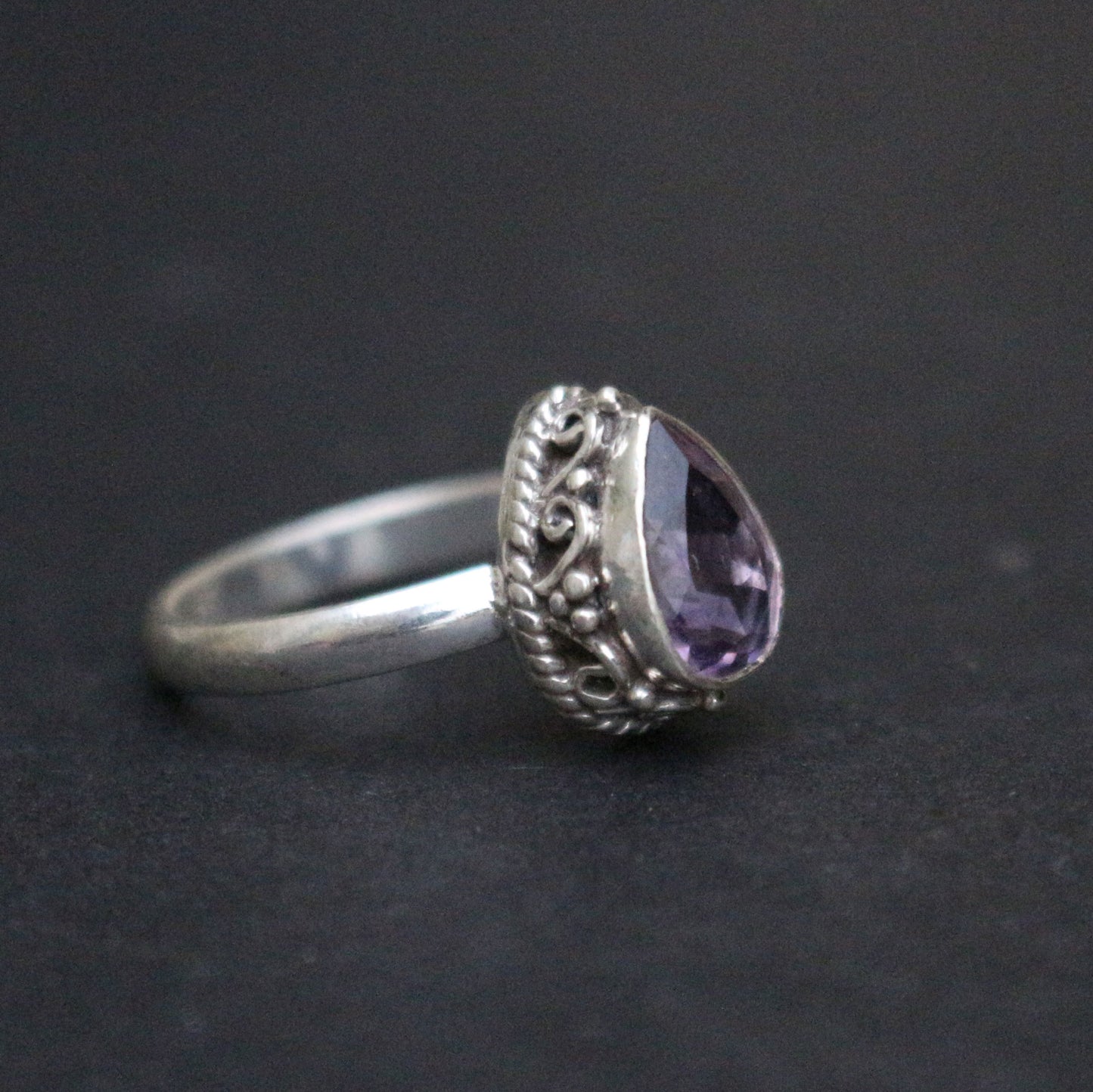 Faceted Amethyst Silver Ring