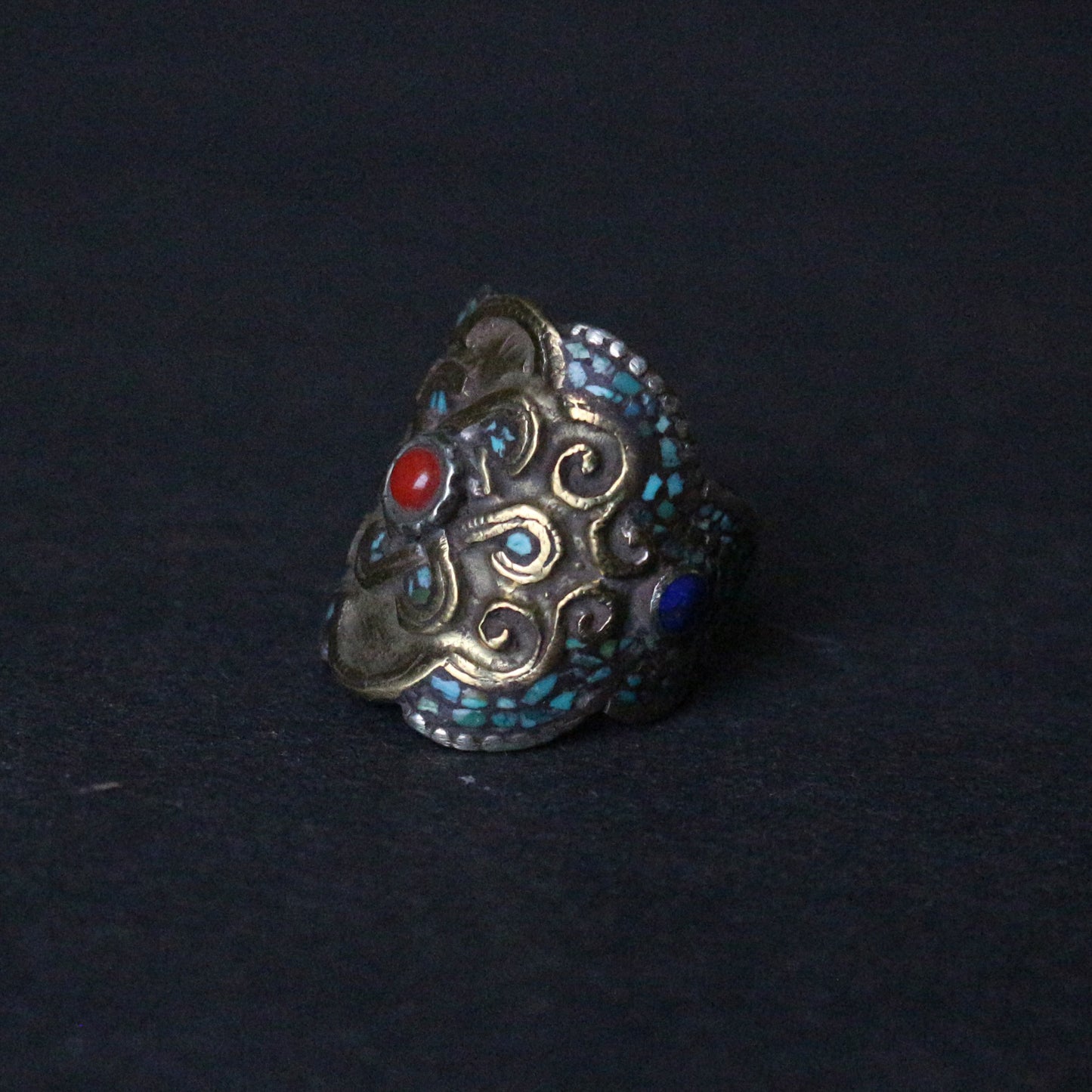 Turquoise Inlay Endless Knot Brass Ring