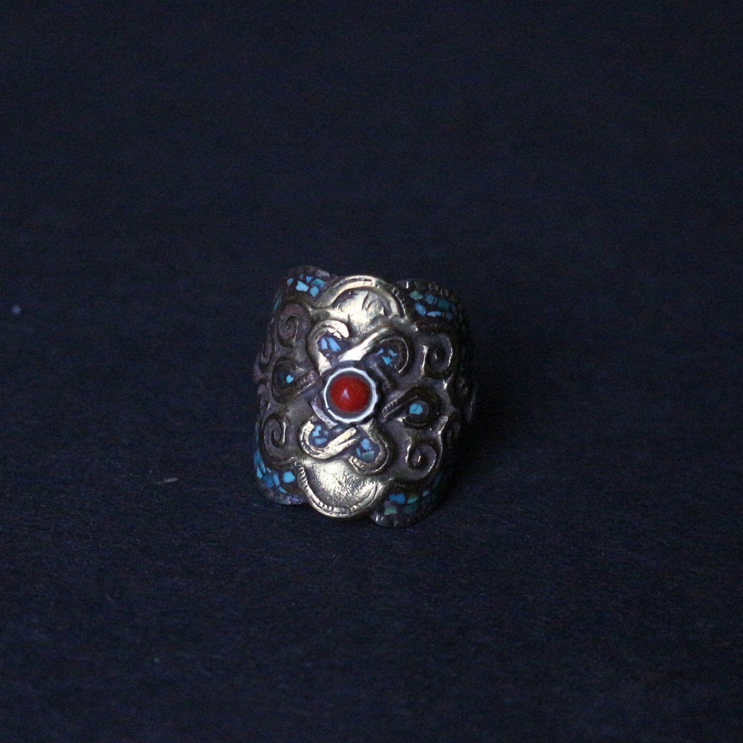 Turquoise Inlay Endless Knot Brass Ring