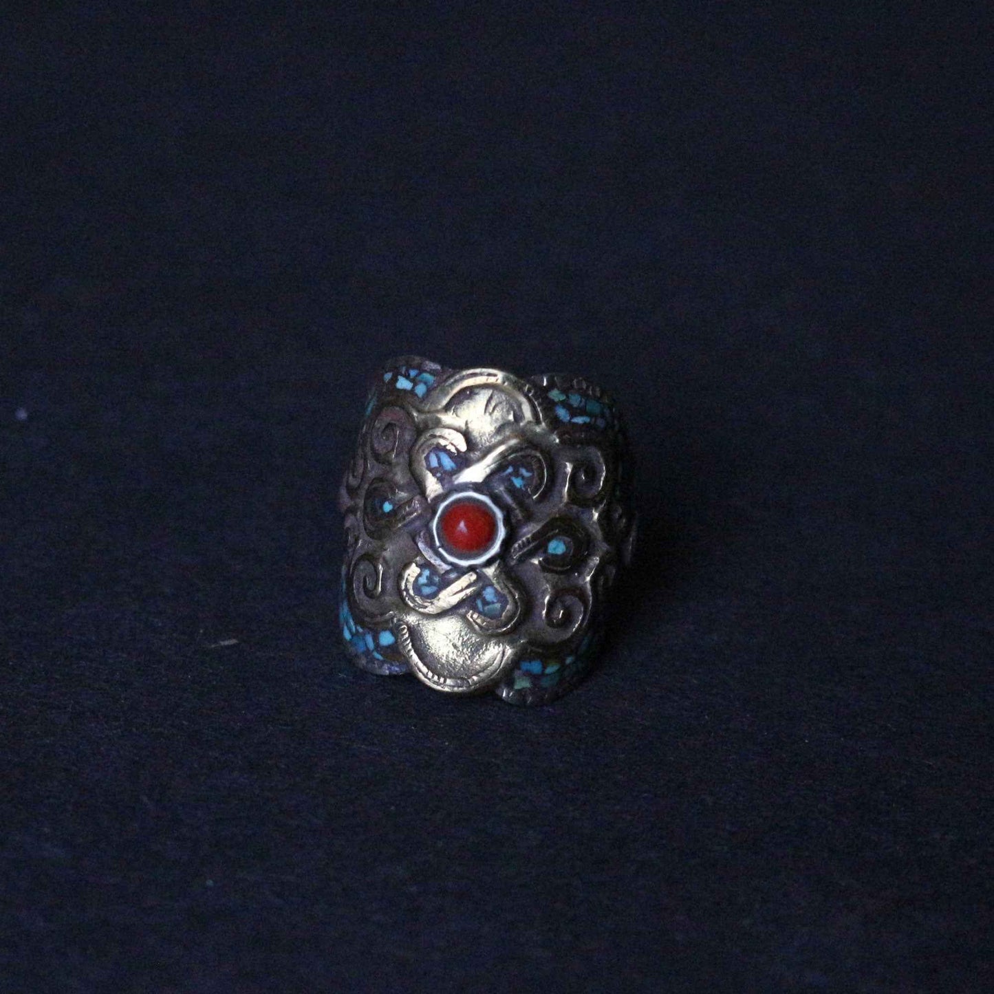 Turquoise Inlay Endless Knot Brass Ring