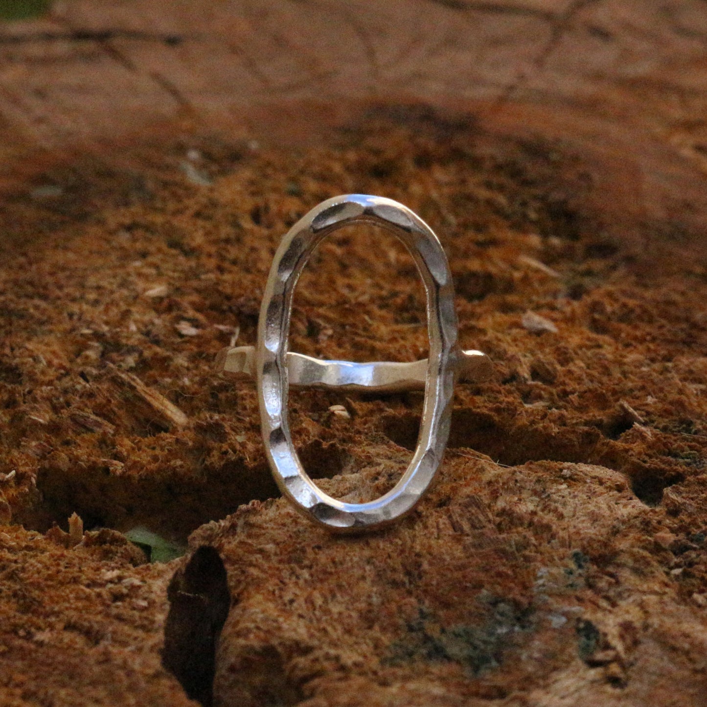 Hammered Oval Silver Ring